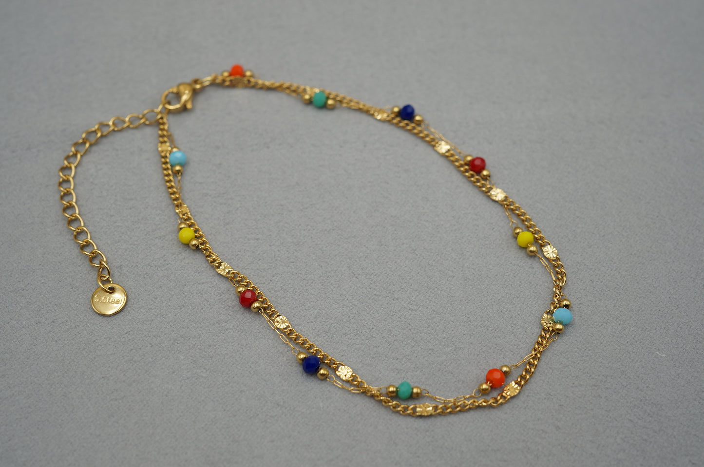 cavigliera a doppio filo con perline