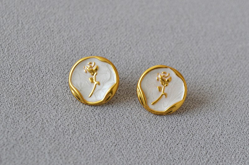 Rose and tulip button earrings