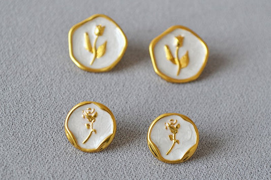 Orecchini bottone rosa e tulipano