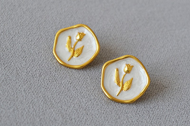 Rose and tulip button earrings